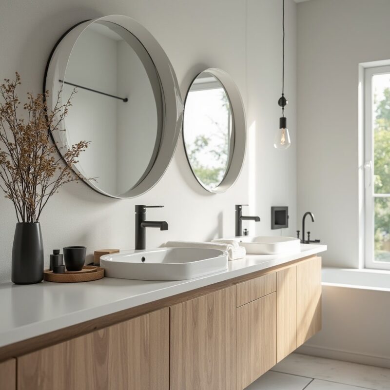 Luxury bathroom vanity with marble countertop