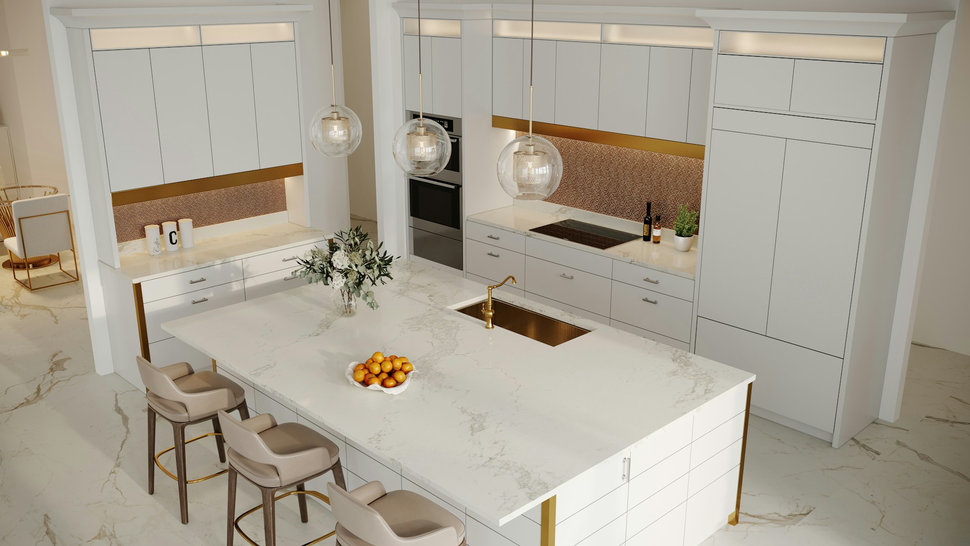 Luxury bathroom with marble vanity and mirror