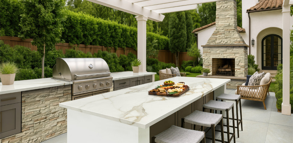 Outdoor kitchen with granite countertops