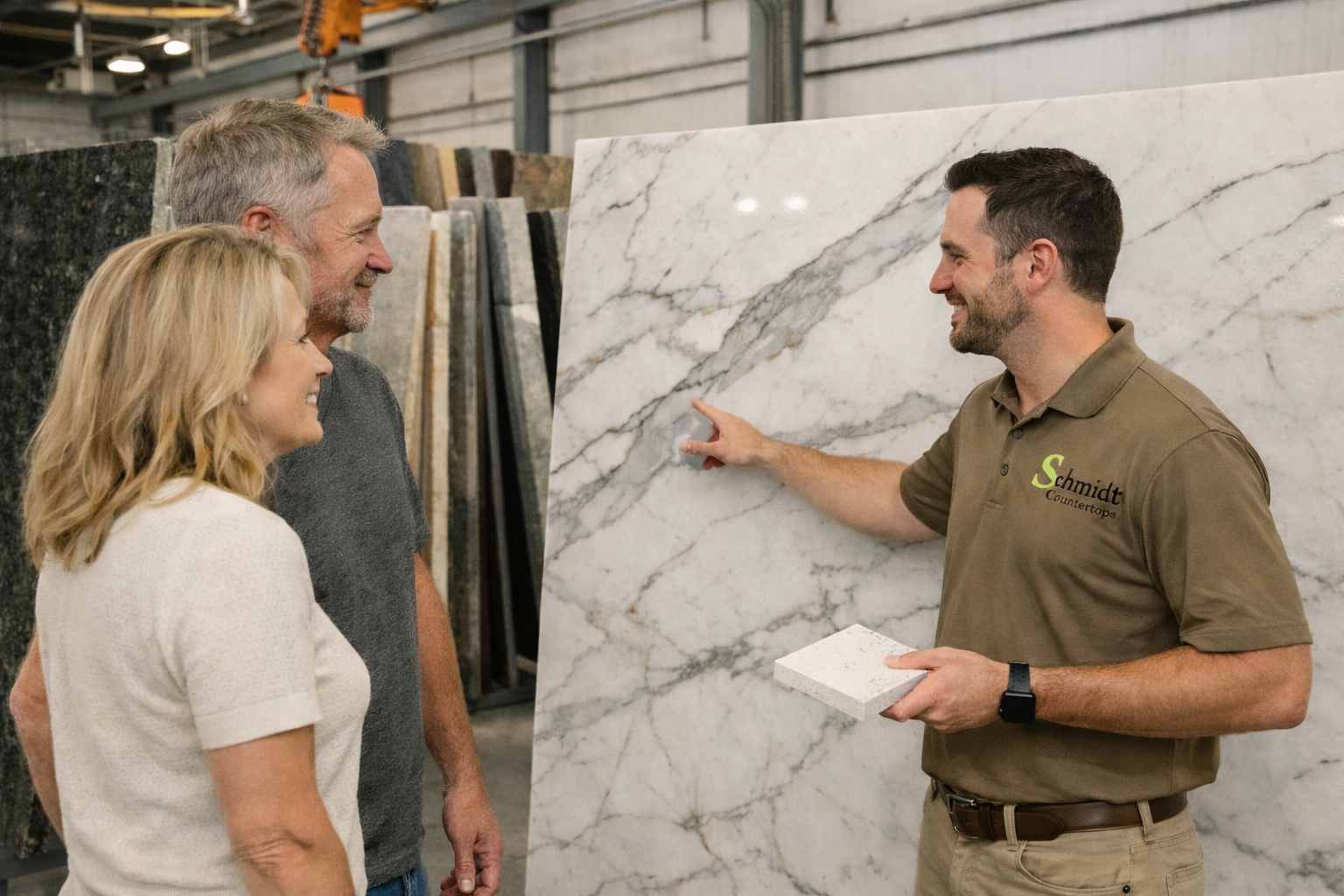 Customer consulting with Schmidt design team about countertop options