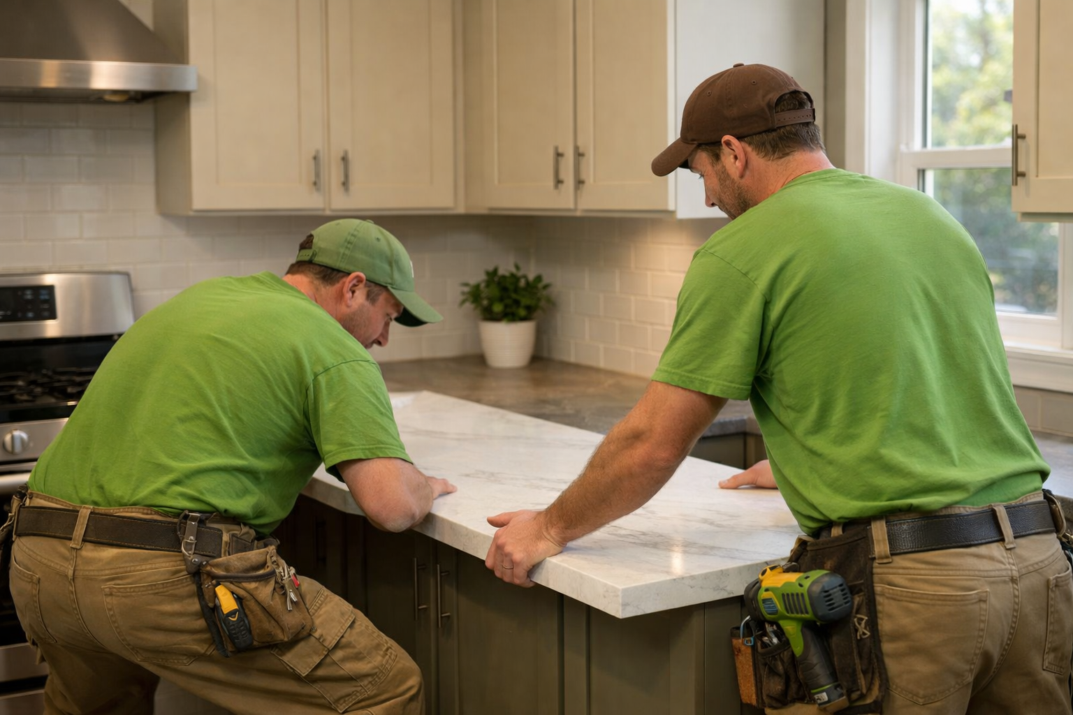Schmidt Countertops crew installing a granite countertop
