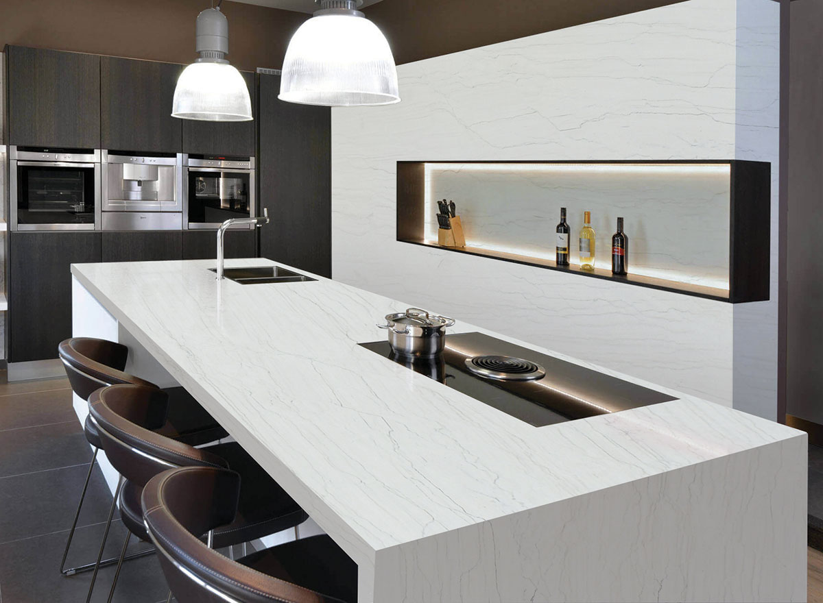Engineered quartz countertop surface